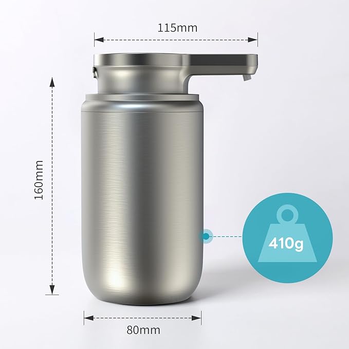 Automatic Soap Dispenser Stainless Steel Touchless Foaming Soap Dispenser for Bathroom Auto Rechargeable Hand Soap Pump (Silver)