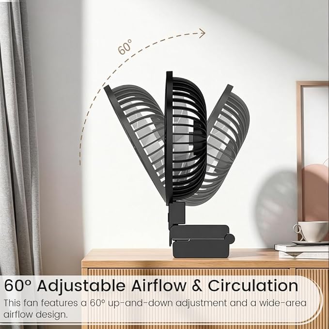 HomeBeyond Clip on Fan for Desk, Desk Fan for Monitor with 60 Tilt, USB Powered Quiet Personal Fan with Stepless Speed Control, Hanging Fan for Office, Gaming, Study