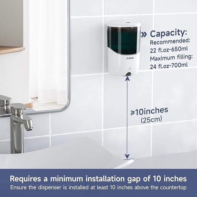 AIKE Liquid Automatic Wall Mount Soap Dispenser,Battery Operated Model AK1216,White