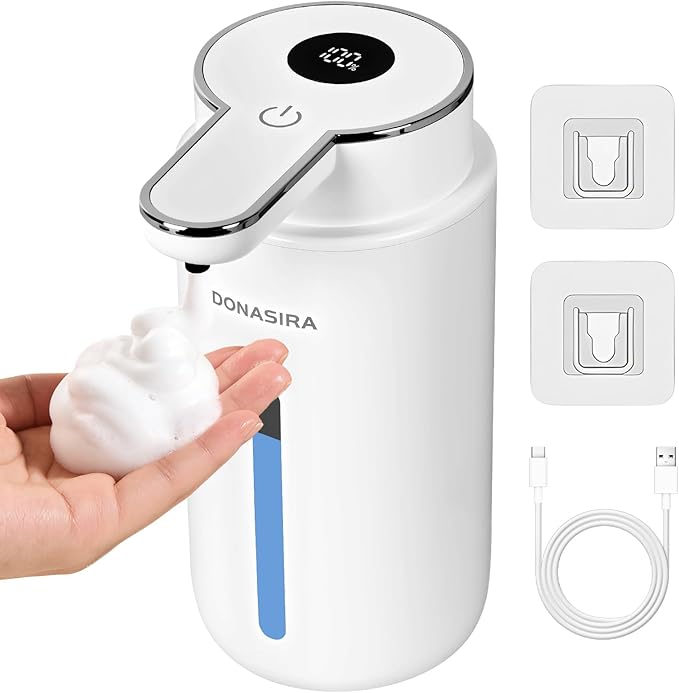Automatic Foaming Soap Dispenser Touchless, 15oz/420ml USB-C Rechargeable Hand Soap Dispenser, 6-Level Adjustable Foam, IPX5 Waterproof, Wall Mount or Countertop for Bathroom Kitchen, White