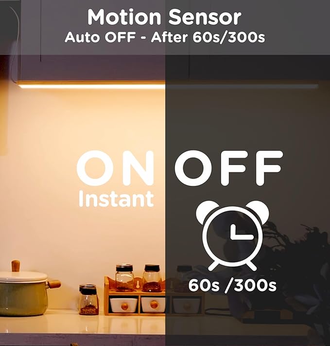 Under Cabinet Lighting Plug in 16in AC120V with Motion Sensor 3000K/4000K/5000K, Super Bright, Linkable Under Counter Light for Kitchen, Shelf, Sink, Closet, Aluminum White 3Pack