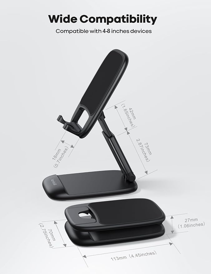 Lamicall Cell Phone Stand for Desk - [Height Adjustable] Foldable Mobile Phone Holder, Portable Stand for iPhone 17 16 15 14 13 12 11 Pro Max Plus Air, Galaxy S25, Office Gift, Telephone Accessories