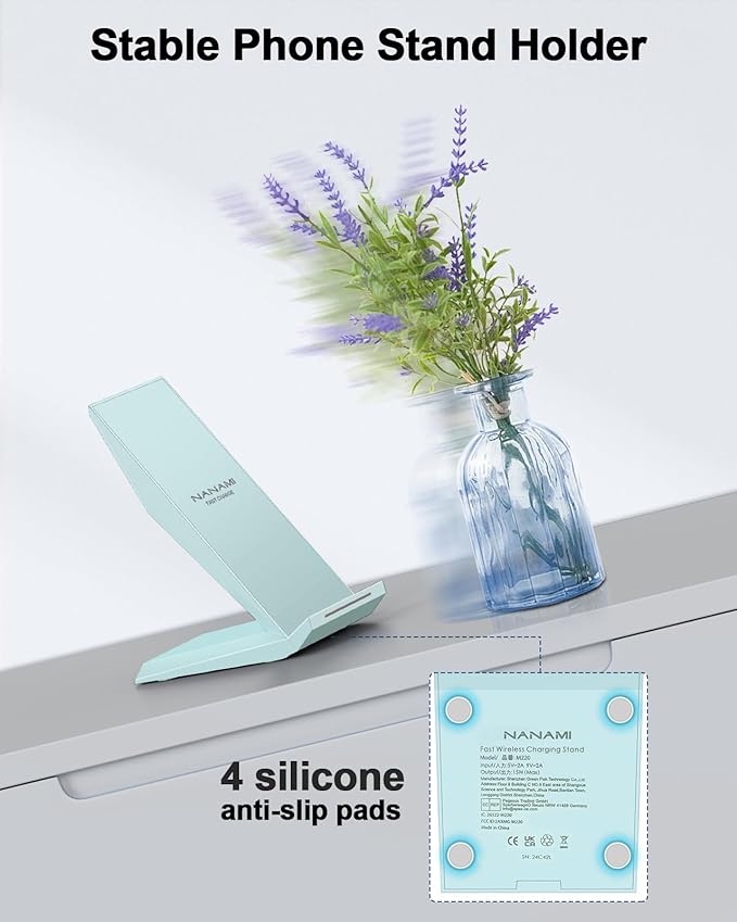 NANAMI Fast Wireless Charger, Charging Stand[with 20W PD Charger] Compatible with iPhone 17/16/15/14/13/12/12, Desktop Charger Stand for Samsung Galaxy S26/S26+/S25/S25+/S25 Ultra/S24/S23/S22/S21/S20