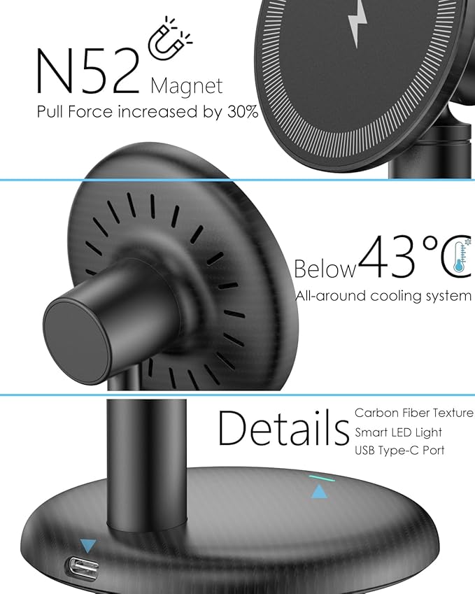 Mag Safe Charger Stand for iPhone 17/Air/16/15/14/13/12,15W Fast Charging,Wireless Charging Pad Compatible with MagSafe Suitable for Desk or Nightstand (No Adapter/Angle Fixed)