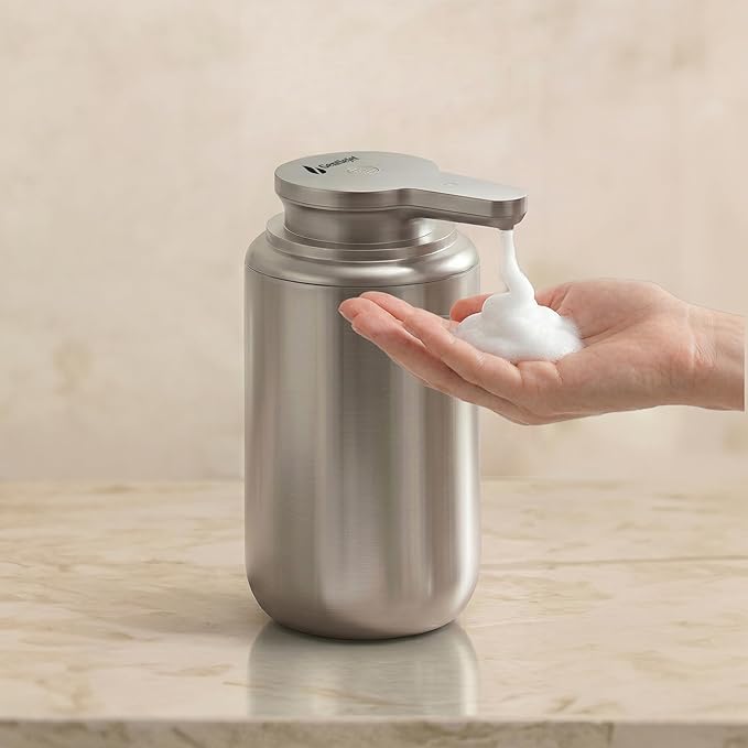 GentleJet WaveJet Automatic Foaming Soap Dispenser Touchless Sensor, USB-C Rechargeable, 304 Stainless Steel, IPX5 Waterproof for Bathroom Kitchen Sink, 12 oz / 350 ml