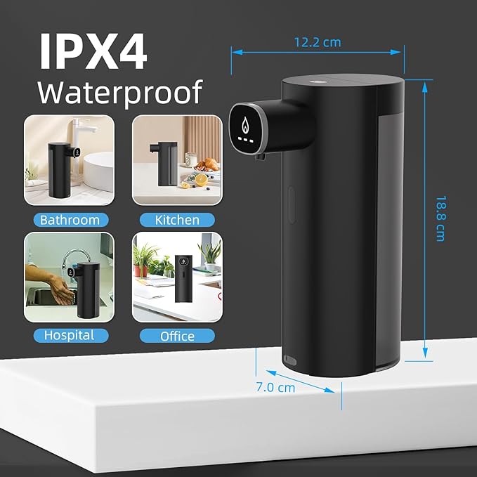 Automatic Liquid Soap Dispenser Touchless, USB Rechargeable Smart Hand Soap Dispenser, 13.5oz/400ml, 3-Level Adjustable, Compatible with Thick Thin Dish Soap for Bathroom Kitchen, Clog-Free (Black)