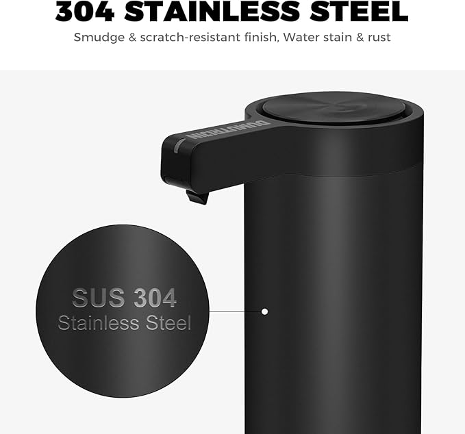 Touchless Automatic Soap Dispenser Wall Mount Stainless Steel with Sensor Infrared 9 oz Electric IPX5 Waterproof USB-C Charging Motion Sensor for Kitchen & Bathroom (Black)