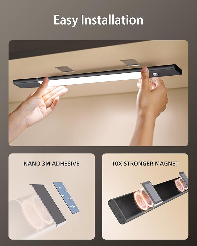 EZVALO Under Cabinet Lights with 3 Extra Batteries, 2200mAh Rechargeable Motion Sensor Light Indoor, 3 Color Temps, Dimmable Closet Lights for Pantry, Wardrobe