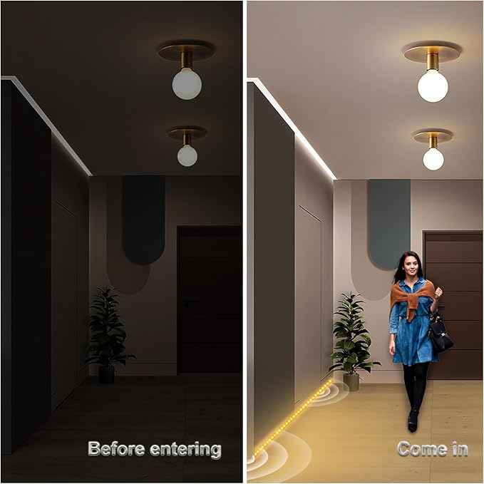 WOBANE Rechargeable Motion Sensor Strip Light, LED Closet Lights, Upgraded Battery Operated LED Strip Light for Wardrobe,Stair,Pantry,Cabinet,Cupboard,Bed,Locker,2700K Warmwhite,Black,6.56ft,2 Pack