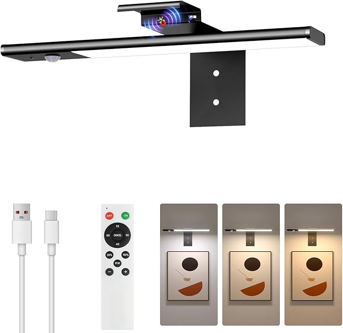 Picture Lights for Wall, 12'' Motion Sensor Rechargable Picture Light with 3 Color Temps , Dimmable Battery Wall Sconce for Wall Pictures with Remote, LED Art Light for Paintings, Gallery, Portrait
