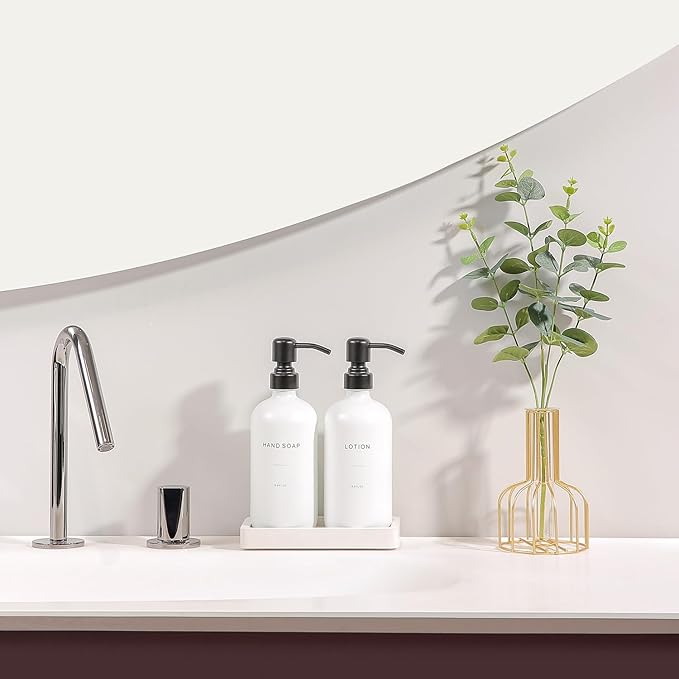 Prus Waso White Soap Dispenser Set, Contains Hand and Lotion Dispenser with Pump. Perfect for Guest Bathroom Decor. (White)