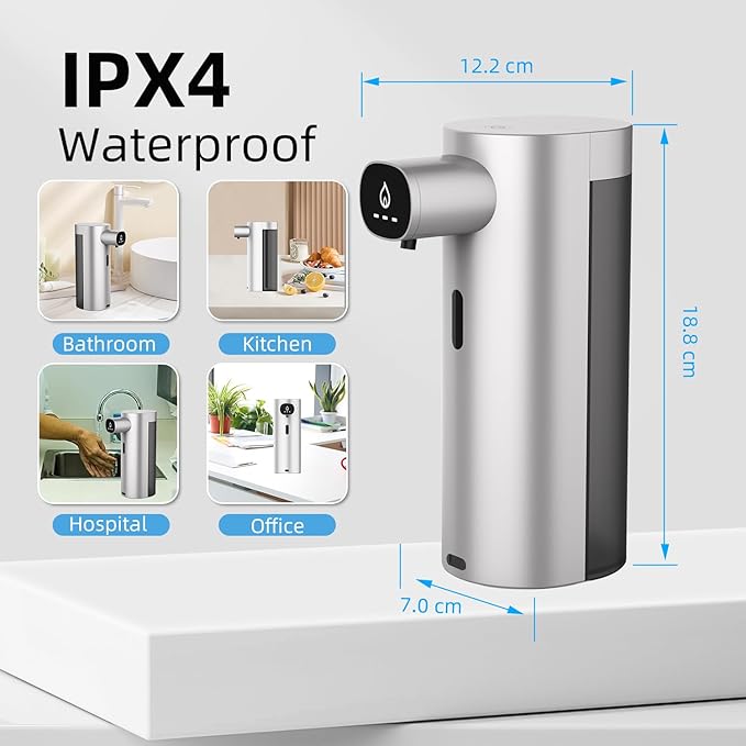 Automatic Liquid Soap Dispenser Touchless, USB Rechargeable Smart Hand Soap Dispenser, 13.5oz/400ml, 3-Level Adjustable, Compatible with Thick Thin Dish Soap for Bathroom Kitchen, Clog-Free (Silver)
