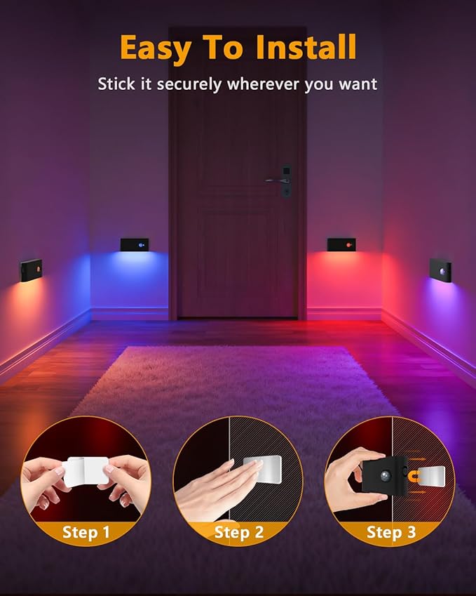 WILLED Rechargeable Motion Sensor Night Light,Stair Lights Indoor RGB & Warm White,Wireless Motion Sensor Lights Indoor for Stair,Bathroom,Hallway,Kitchen,Closet,Cabinet,Bedroom,Kids' Room