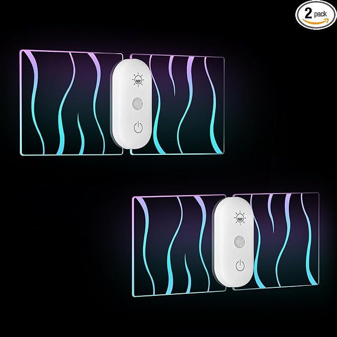 LOFTEK Motion Sensor Night Light (2 Pack) - Rechargeable RGB Color Changing Wall Light, Stepless Dimming, Battery Operated Sconce with Adjustable Brightness for Stairs, Hallway, Bedroom, Kids' Rooms