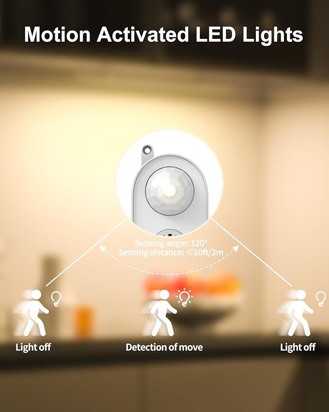 ASOKO Motion Sensor Dimmable Led Under Cabinet Lighting,12 inches Plug in Led Counter Light Bars, 2700K Warm White Light Bar for Kitchen/Closet/Wardrobe/Shelf/Desk/Display Case
