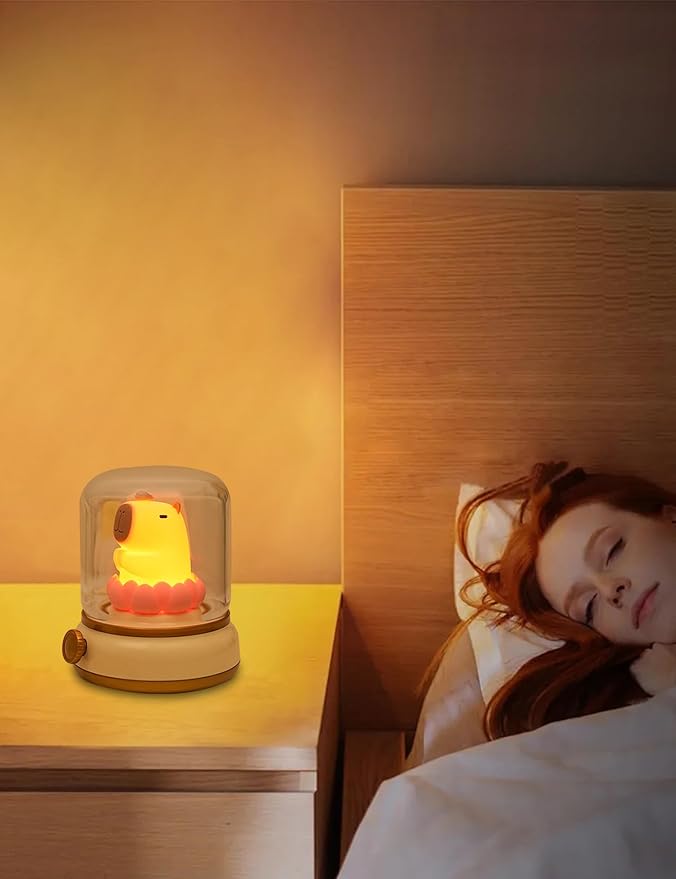 WANIDEA Lucky Capybara Night Light, Cute Rechargeable Lamp for Kids, Rotatable Brightness Adjustment, Lucky Capybara Gift (Yellow)