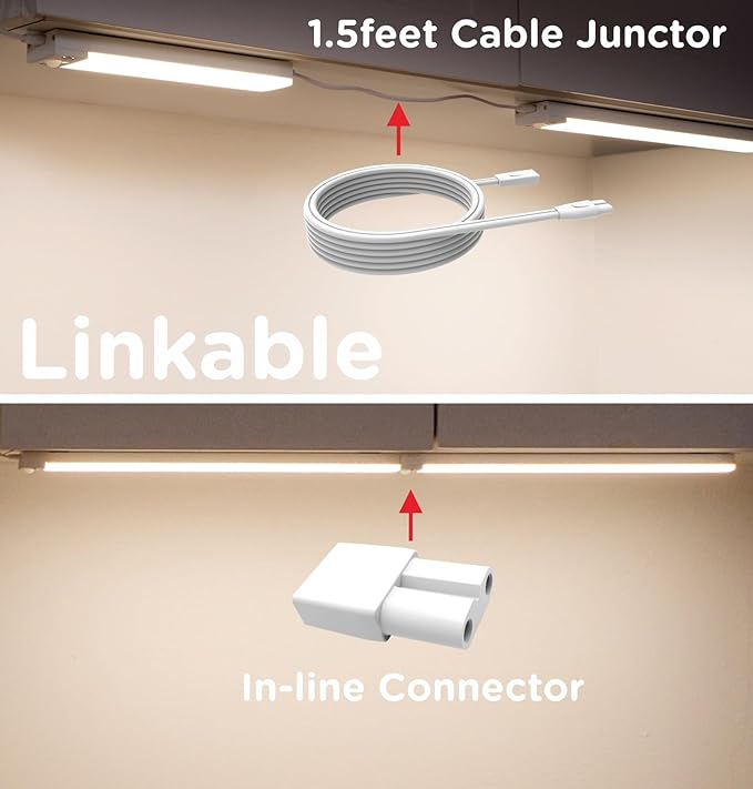 Under Cabinet Lighting Plug in 16in AC120V with Motion Sensor 3000K/4000K/5000K, Super Bright, Linkable Under Counter Light for Kitchen, Shelf, Sink, Closet, Aluminum White 3Pack