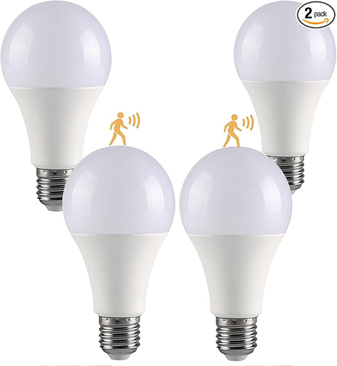 GEPLAD 4-Pack Outdoor Motion Sensor LED Light Bulbs, 12W Dusk to Dawn Bulb, 3000K Soft White 1200LM, A19 E26 Glass-Penetrating Sensor, Upward/Downward Mounting,Perfect for Porch, Garage, Entryway