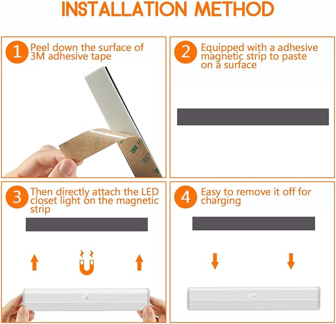 6 Pack Motion Sensor Closet Lights, 10 LED Stick-on Anywhere Magnetic Portable Wireless LED Under Cabinet Lights, Rechargeable Battery Night Light Bar for Closet Kitchen Hallway Stair