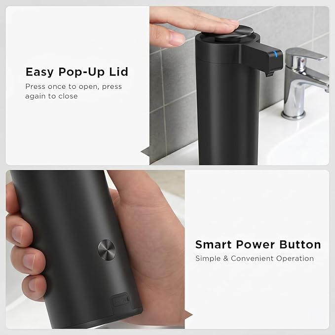Newise Touchless Automatic Soap Dispenser - 9 oz, USB Rechargeable, Dish Hand Soap Dispenser for Kitchen and Bathroom with 3 Adjustable Dispensing Modes, Stainless Steel, Black