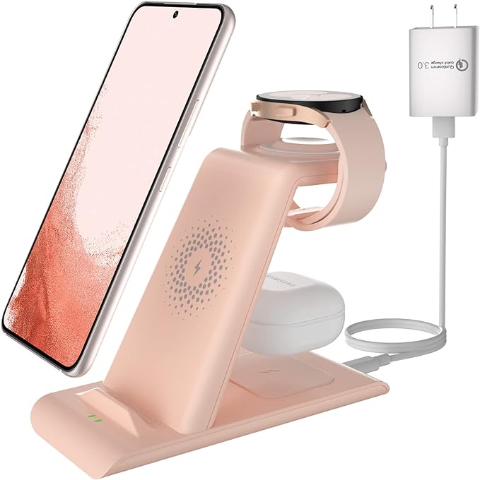 Wireless Charging Station for Samsung Wireless Charger Galaxy S26 Ultra/S25/S24/S23/S22/Note20 Z Fold Flip7 Galaxy Watch 8/7/6/5/4/3 Active 2/1 Stand Galaxy Buds4/4 Pro/3/2 Pro/Live Multiple Devices