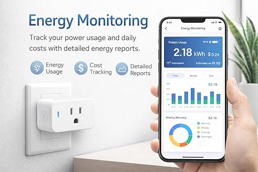 Compact Smart Plug, Works with Alexa & Google Assistant, Smart Life App & Voice Control, Energy Monitoring, Timer Scheduling, No Hub Required, App Remote Control, 2.4 GHz WiFi Outlet, 2-Pack