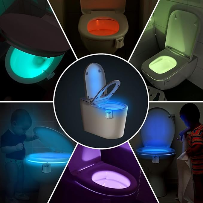 HOTUT Toilet Lights Motion Detection Sensor, 2 Pack Smart Night Light for Bathroom, 16 Color Changing Inside Toilet Bowl Night Light, Cool Stuff Bathroom Accessories Decor for Boys Girls Men Women