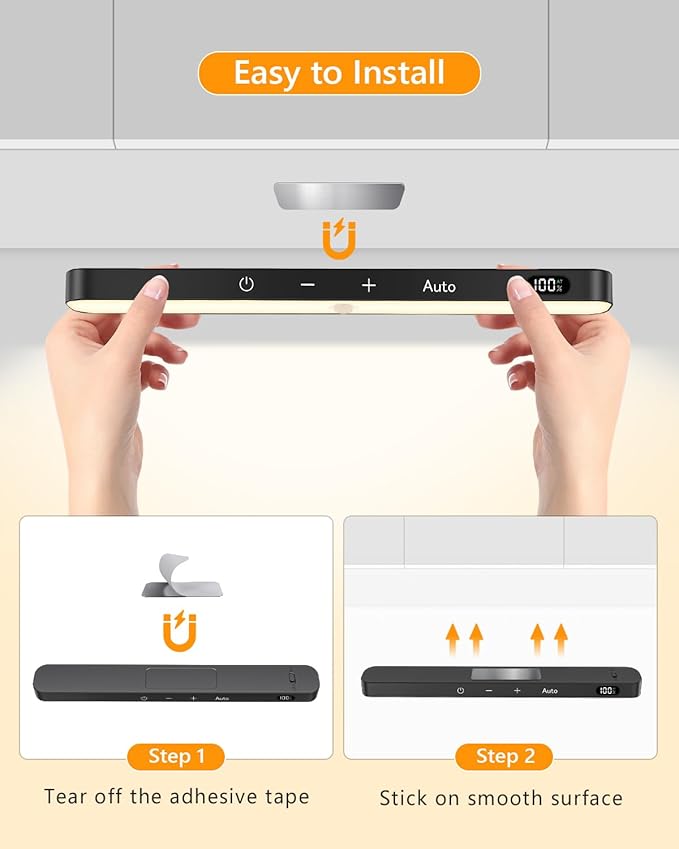 Ferswe Closet Lights Rechargeable, Battery Level Display, Dimmable Battery Powered Lights, 3000K Motion Sensor Light Indoor, 60 LED Touch Light for Kitchen, Closet, Shelf(4 Pack)
