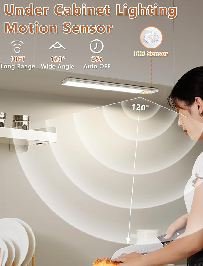 Under Cabinet Rechargeable Lighting: 8 Inch Motion Sensor Dimmable Lights Indoor - Battery Operated Lights - Wireless Closet Light Magnetic Led Light for Kitchen Home Bathroom Counter 5 Pack