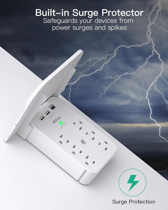 Wall Outlet Extender with Shelf, Surge Protector 6 AC Multi Plug Outlet, PD 30W USB Charger Station Splitter Expander for Home Room