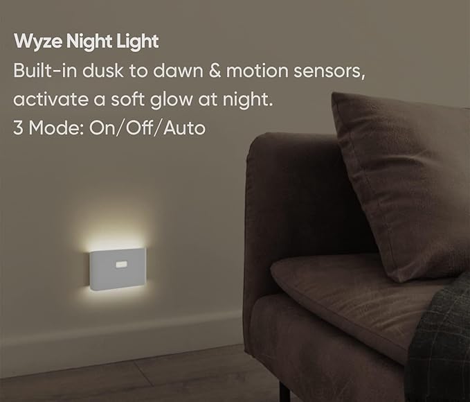Wyze Lifestyle Rechargeable LED Night Lights with Motion & Dusk-to-Dawn Sensors - Soft White Stair Lights for Bathroom, Hallway, Bedroom - Magnetic Mount, Expandable Link System - 3 Pack
