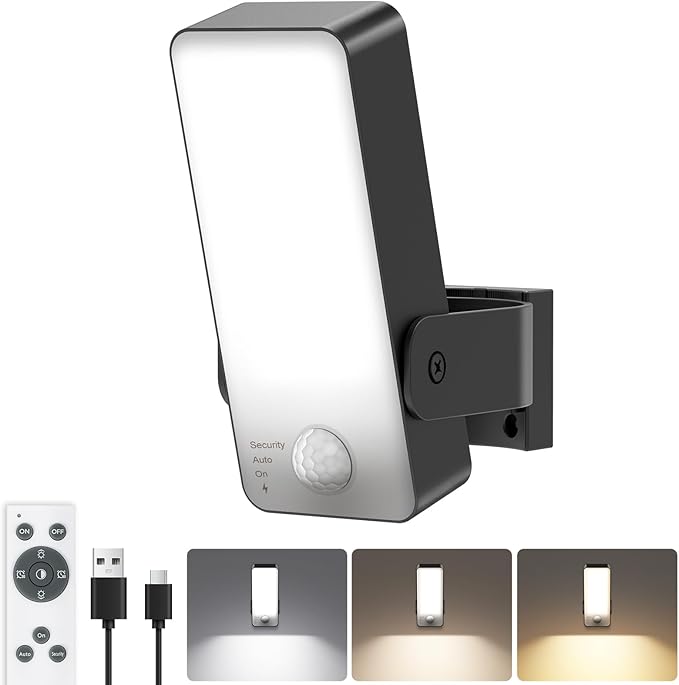 Motion Sensor Outdoor Light, 10000mAh Rechargeable Battery Operated Outdoor Light with Remote 3 Modes & Dimmable 3000-6000K, IP65 Waterproof Outdoor Security Light for Garage,Fences,Patio,Garden