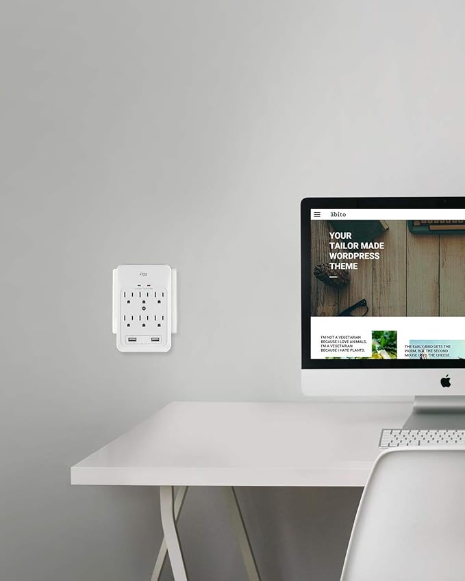KMC 6-Outlet Surge Tap, 2 USB Ports (3.4A), 980 Joules Surge Protector, White