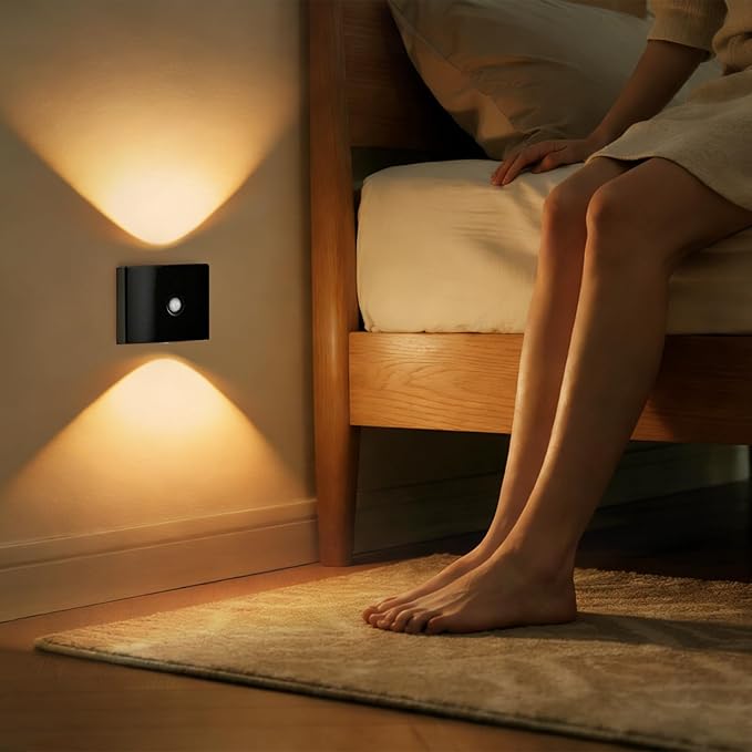 2 Pack Motion Sensor Wall Light, Rechargeable Wall Sconce with 3 Color Temperatures and Brightness Adjustable, Wireless Magnetic Mount for Bedroom, Stair, Hallway, Closet (4, Black)
