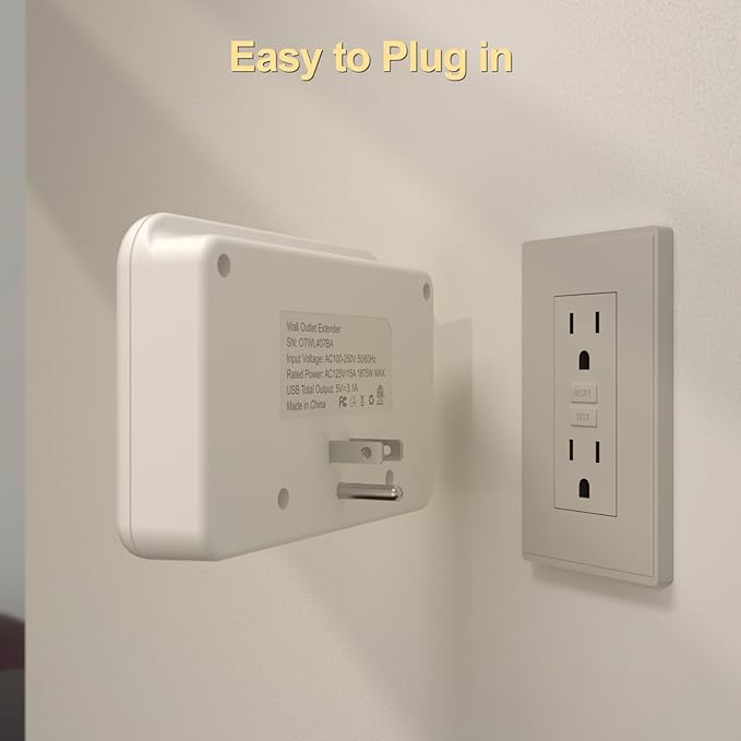 Overtop Wall Outlet Extender, 1800Joules Electrical Surge Protector, 4 AC Outlet Splitter with 4 USB Ports(1 USB C), Small Multi Plug Wall Charger for Home Office Travel Dorm