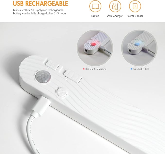 Sensky Motion Sensor LED Strip Lights Rechargeable Motion Activated Light Strip Dimmable Cabinet Strip Lighting for Wardrobe, Gun Safe, Cabinet, Pantry, Closet (1M, Warm White)