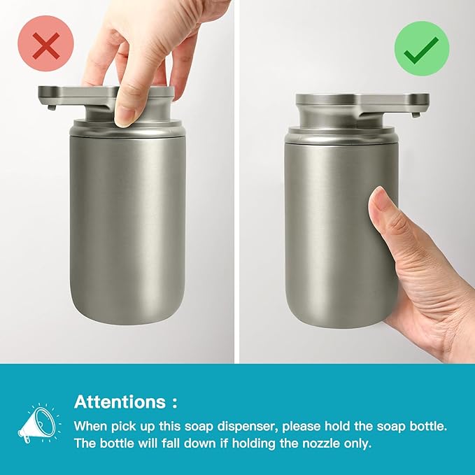 Automatic Soap Dispenser Stainless Steel Touchless Foaming Soap Dispenser for Bathroom Auto Rechargeable Hand Soap Pump (Silver)