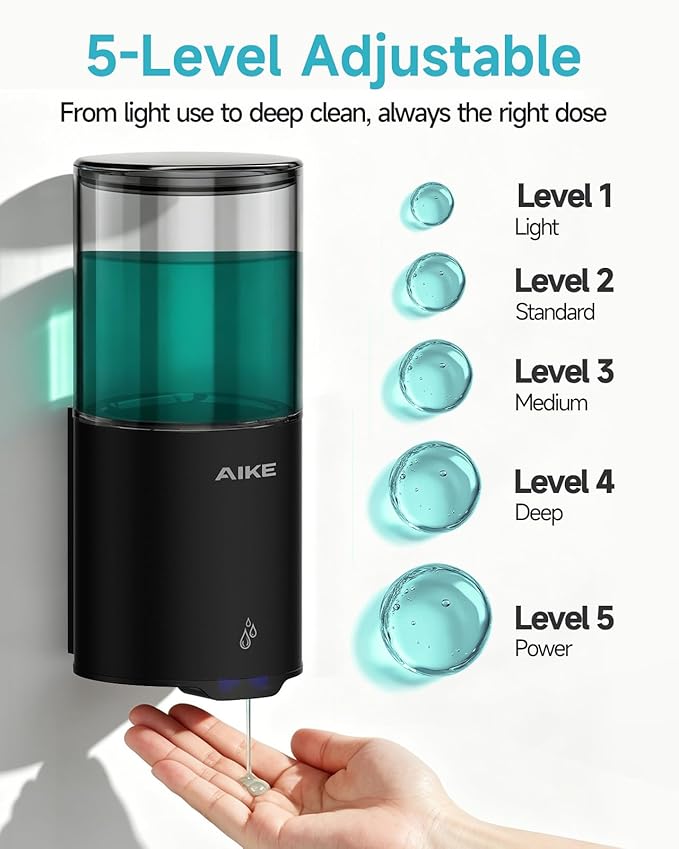 AIKE Automatic Wall Mount Liquid Soap Dispenser for Home and Commercial Bathroom 13.5oz IPX7 Waterproof,Matte Black Stainless Steel