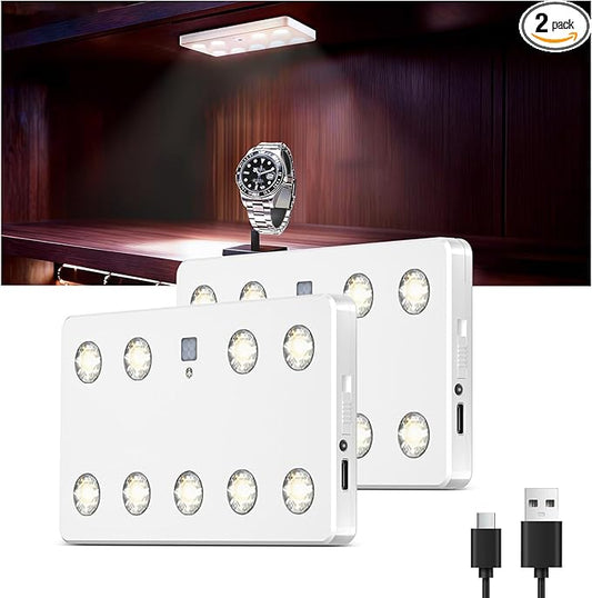VST 9-LED Motion Sensor Cabinet Light, Ultra-Thin Magnetic Under Cabinet Light, USB Rechargeable, Warm White, 2-Pack, Ideal for Cupboards, Gun Safe, Closet, Car Trunk, Kitchen, Garage,Pantry,Wardrobe