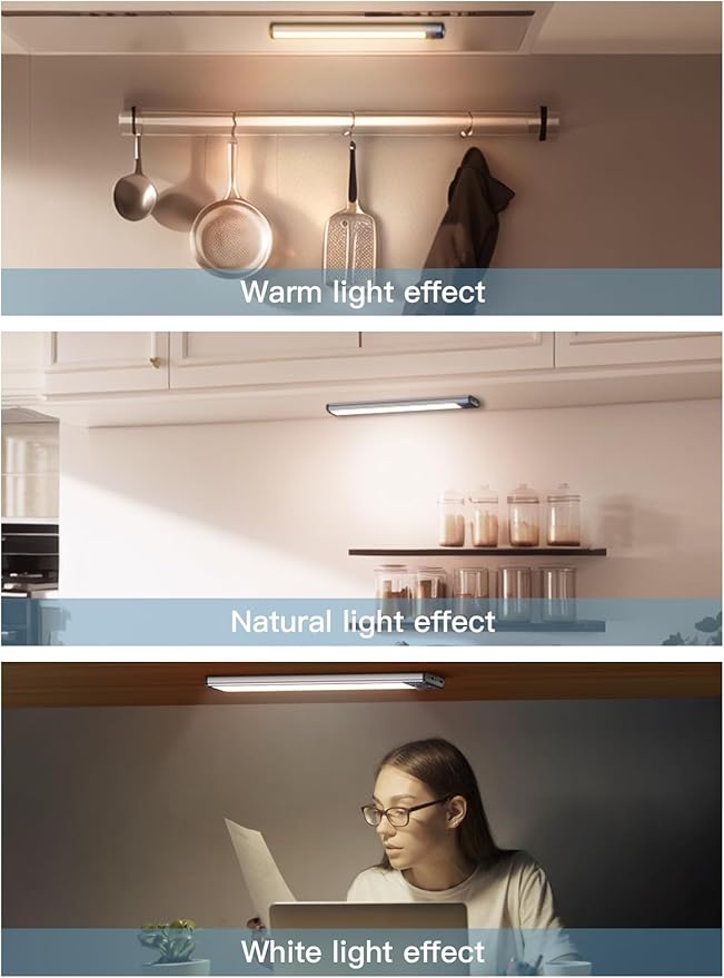Under Cabinet Lighting（2 Pack）,Long Endurance Rechargeable Battery 88 LED 3 Color Lights, Motion Sensor Light Indoor, Dimmable Night Light, Closet Lights for Kitchen Wireless,Stick-On Cabinet Lights.