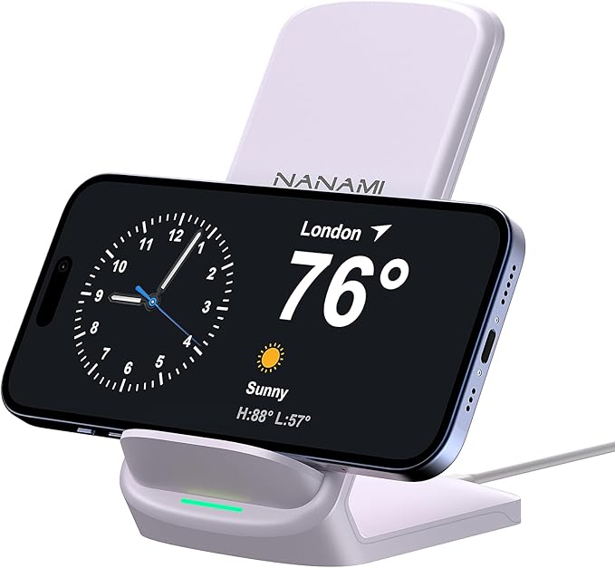 NANAMI Wireless Charger for Samsung and iPhone - 10W Fast Induction Charger Stand for Galaxy S25/S26/S24/S23/S22/S21, Wireless Charging Stand Phone Charging Dock for iPhone 17/17 Air/16/15/14/13/12