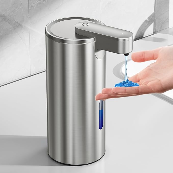 Fantictas Automatic Soap Dispenser Touchless, Stainless Steel 11.5 oz 3 Levels Adjustable Hand Soap Dispenser with Rechargeable Sensor Pump for Kitchen & Bathroom Liquid Soap