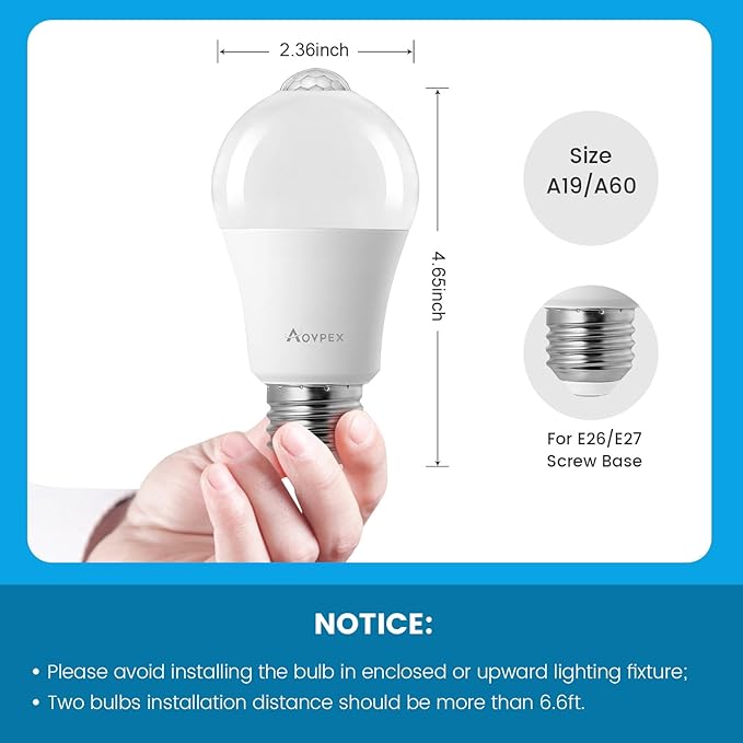 Motion Sensor Light Bulbs, 100W Equivalent Motion Activated Security Light Bulb, 2700K Warm White, Dusk to Dawn, E26 A19 LED Bulb, Auto On Off, Indoor Outdoor Lighting, 2 Pack