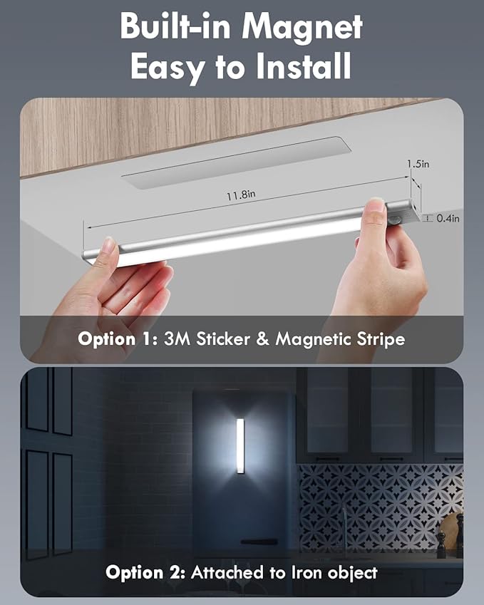 BLS LED Closet Lights, 52LED Motion Sensor Light Indoor, Under Cabinet Lights Rechargeable USB-C Under Cabinet Lighting, 1800mah Battery Operated Lights Wireless Magnetic Light for Kitchen Night Stair