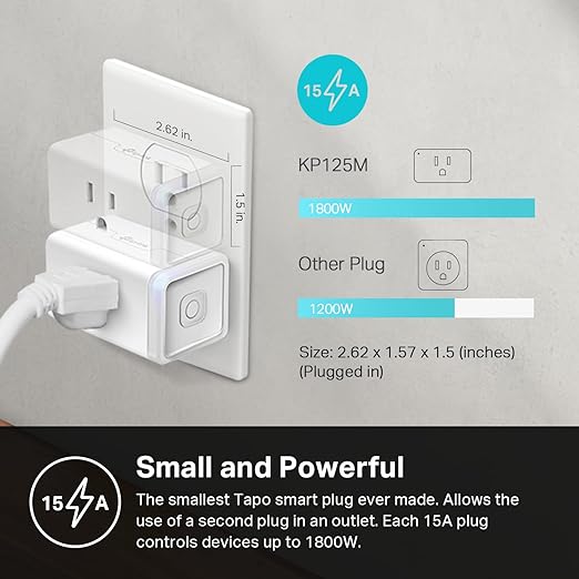 Kasa Smart Plug, Matter Compatible, Energy Monitoring, Compact Design, 15A/1800W Max, Super Easy Setup, Works with Apple Home, Alexa & Google Home, UL Certified, 2.4G Wi-Fi Only, White, KP125M(2-Pack)