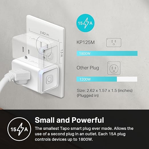 Kasa Matter Smart Plug w/ Energy Monitoring, Compact Design, 15A/1800W Max, Super Easy Setup, Works with Apple Home, Alexa & Google Home, UL Certified, 2.4G Wi-Fi Only, White, KP125M (4-Pack)