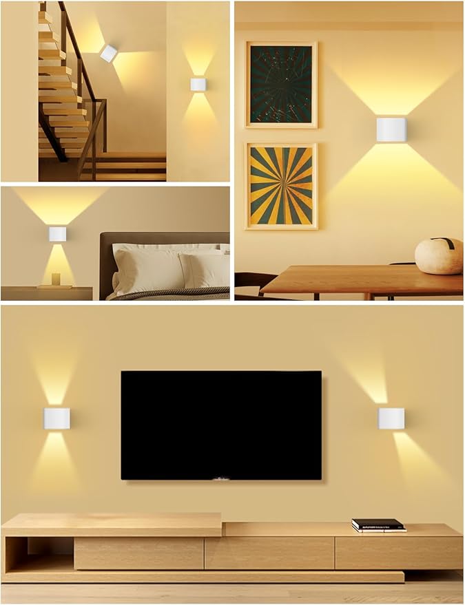 Battery Operated Wall Lamps with Motion Sensor, 6000mAh LED Rechargeable Wireless Sconce with Remote Control, Stepless Dimming, 2700-6500K, Adjustable Beam Angle, White Wall Lights for Hallway, 4-Pack