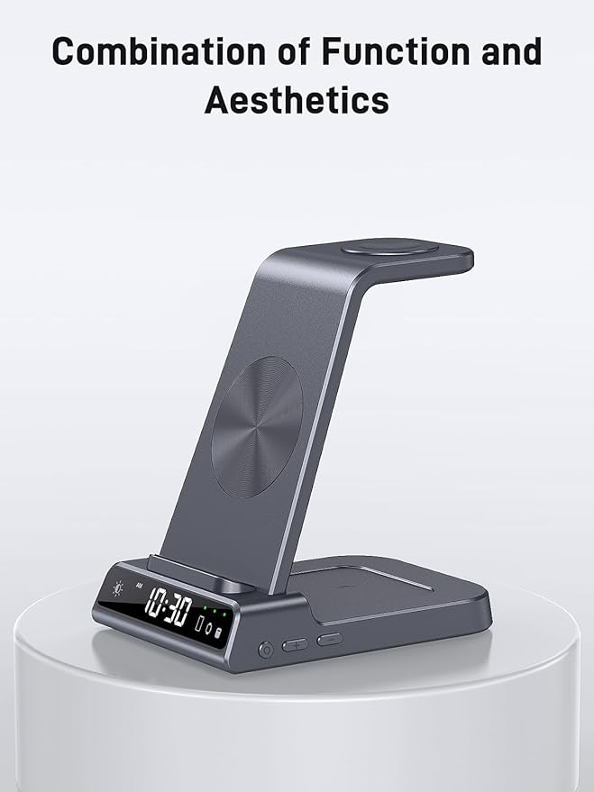 Wireless Charger for Samsung Charging Station: 3 in 1 Android Charging Stand with Dimmable Clock - Nightstand Organizer for Galaxy S25 Ultra, Galaxy Watch 8 7 6 5 4, Galaxy Buds (Not for iWatch)