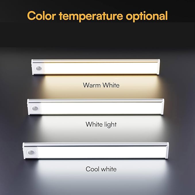 Under Cabinet Lighting Wireless, 4 Pack Under Cabinet Lights Rechargeable, Motion Sensor Light Indoor, 3 Color Temps, 5 Levels Dimmable Magnetic Closet Lights, Under Counter Lights for Kitchen, Stairs