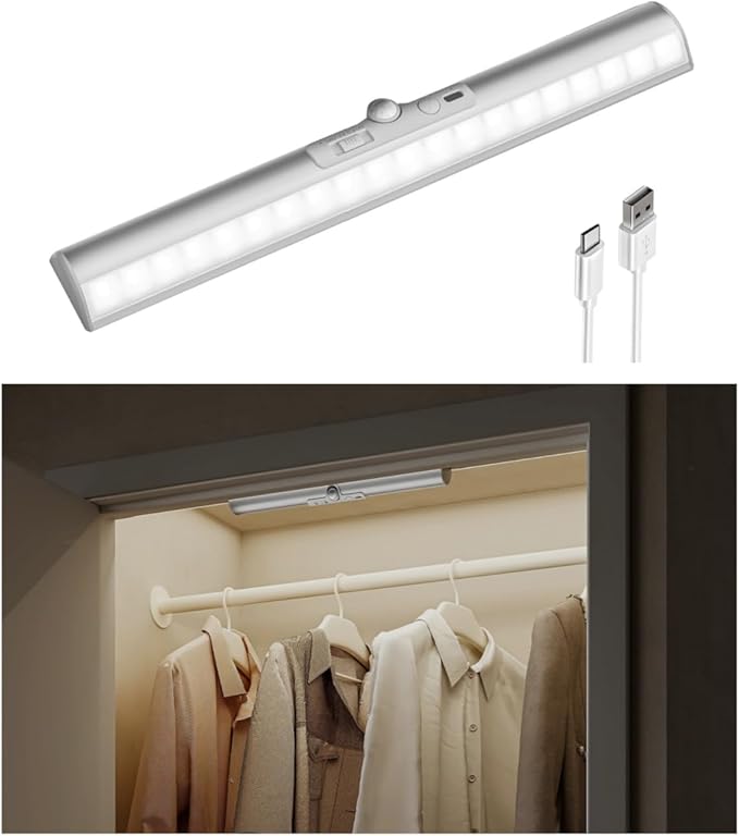 EZVALO 15-inch Motion Sensor Closet Light, 1800mAh Rechargeable Battery-Operated LED Light, Rotatable Sensor, 3 Color Temperatures & Stick-On Light for Closet, Pantry, Stairs